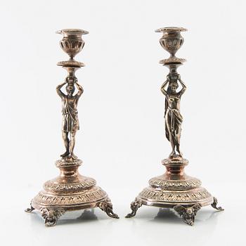 Candelabras, a pair of silver plate, late 19th century, Renaissance style.