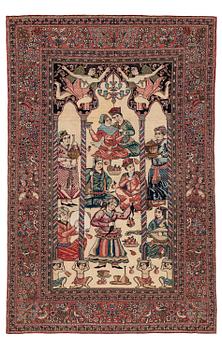 485. An antique pictoral Isfahan carpet, Central Persia, "Yusuf & Zuleika", c. 208 x 142 cm.