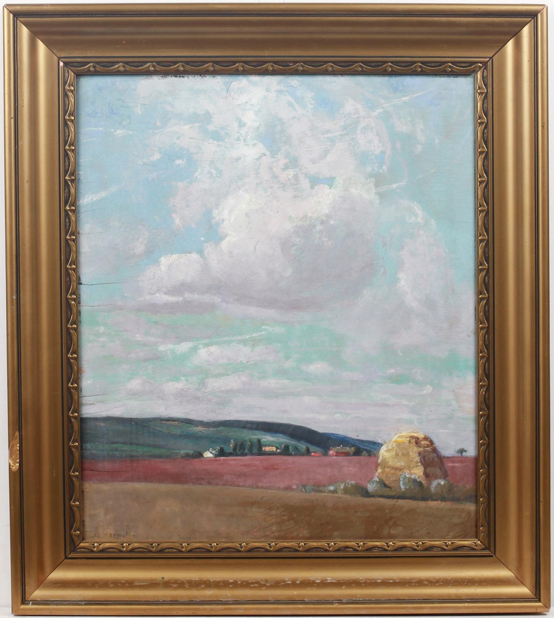 FOLKE HERMELIN, olja på pannå. Sign.