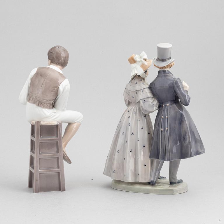 Figuriner, 3 st, porslin, Royal Copenhagen samt Bing & Grøndahl, Danmark.
