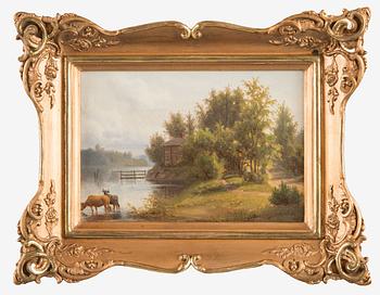 Ferdinand von Wright, Cottage and Cows by the Shore.