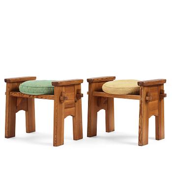 365. David Rosén, a pair of stained pine "Berga" stools, Nordiska Kompaniet, Sweden, 1940s.