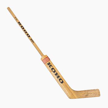 Pelle Lindberg's goaltender stick with autographs.