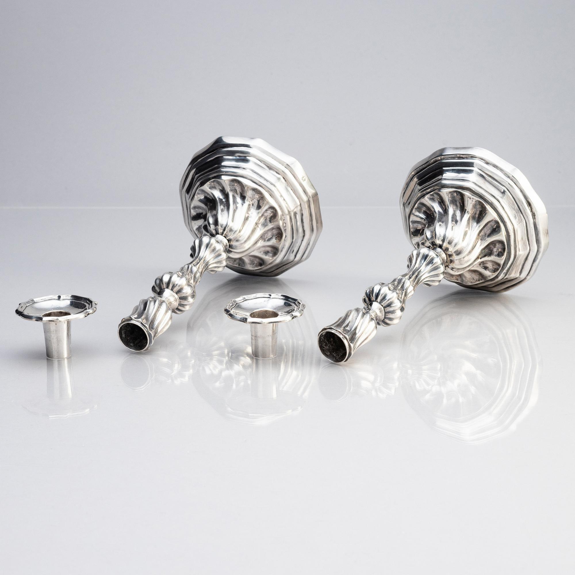A pair of Italian 18th century silver candlesticks, mark of Giovanni Battista Carron (active 1753-1778), Turin.