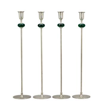 400. Estrid Ericson, An Estrid Ericson set of four pewter and green glass candlesticks, Svenskt Tenn, Stockholm 1960.