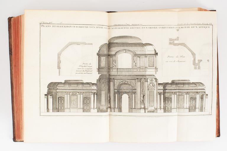 Architecture moderne (1764), med 154 graverade planscher, proveniens: Ivar Tengbom (2 vol).