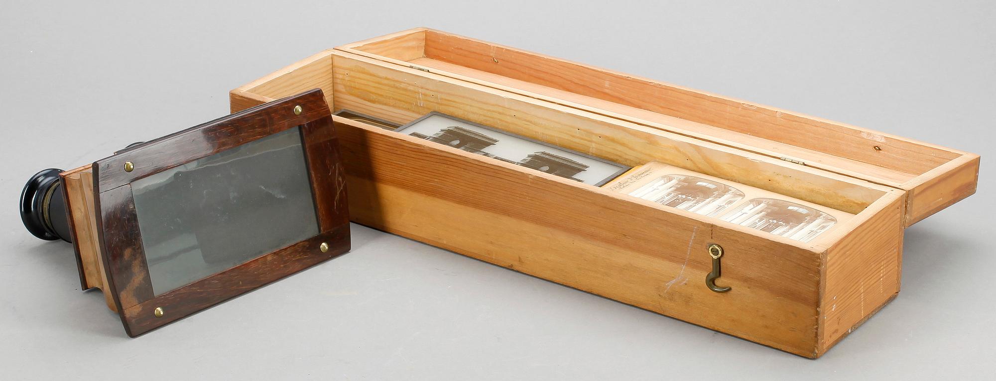 STEREOSKOP samt BILDER, s.k. stereoviewer, Brewster Type 3D, 1800-talets andra hälft.