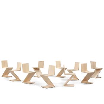 47. Gerrit Rietveld, a set of ten "Zig Zag" chairs, Cassina, Italy.