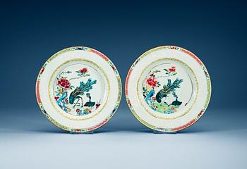 A set of six famille rose dinner plates, Qing dynasty, Qianlong (1736-95).
