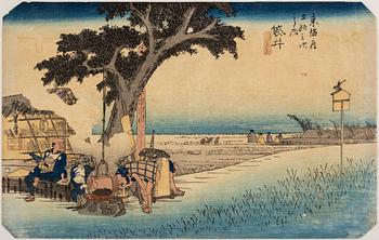 UTAGAWA HIROSHIGE (1797-1858), efter, färgträsnitt, två stycken, Japan, 1900-tal.