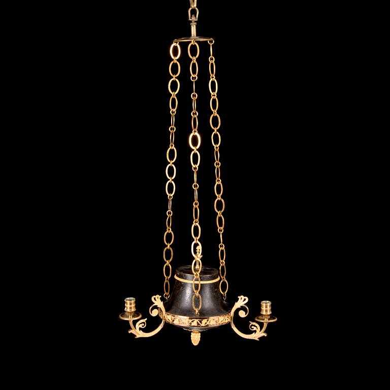 A Late Gustavian three-candle hanging-lamp from around year 1800.