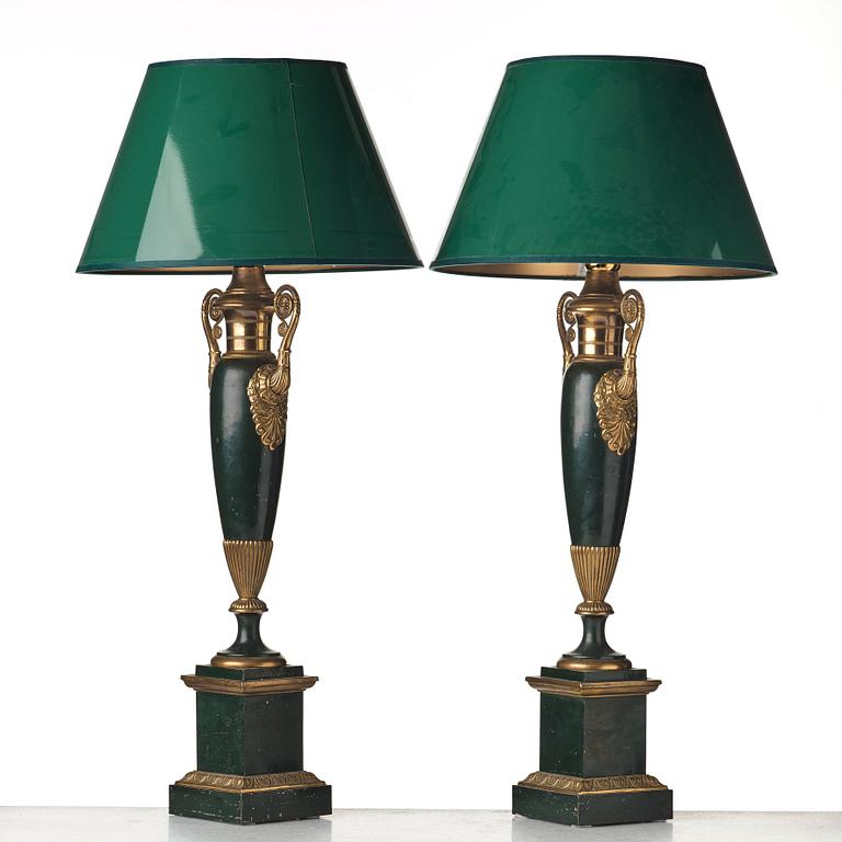 A pair of table lamps, France mid 19th century.