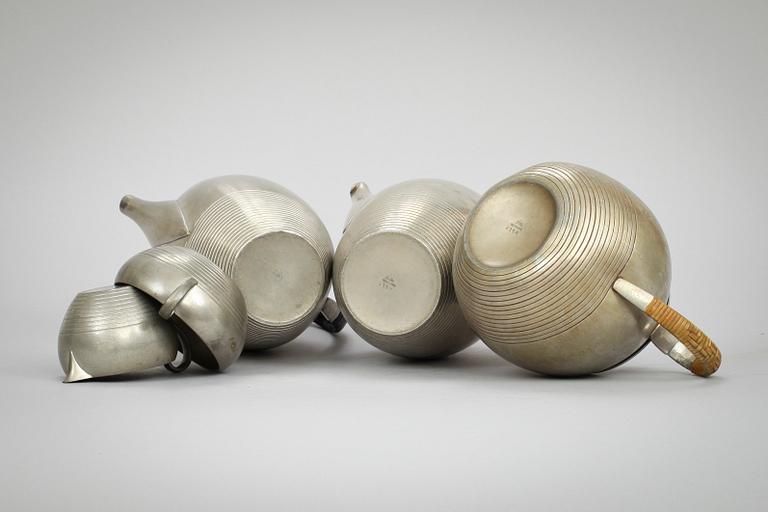 KAFFE och TESERVIS, 5 delar, tenn, just Andersen, Danmark.