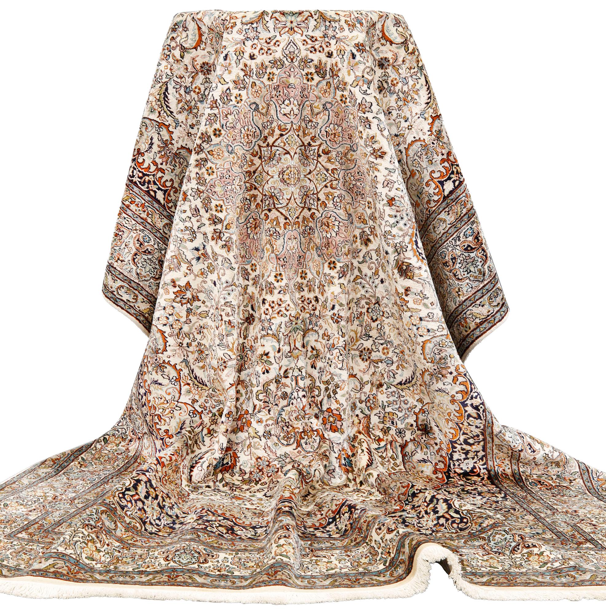 A silk Kashmir carpet, approx. 300 x 200 cm.