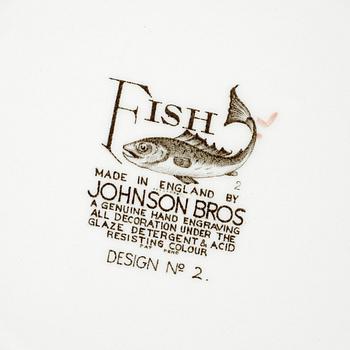 FISKSERVIS, 16 delar, flintgods, "Fish", Johnson Bros, England, 1900-talets andra hälft.