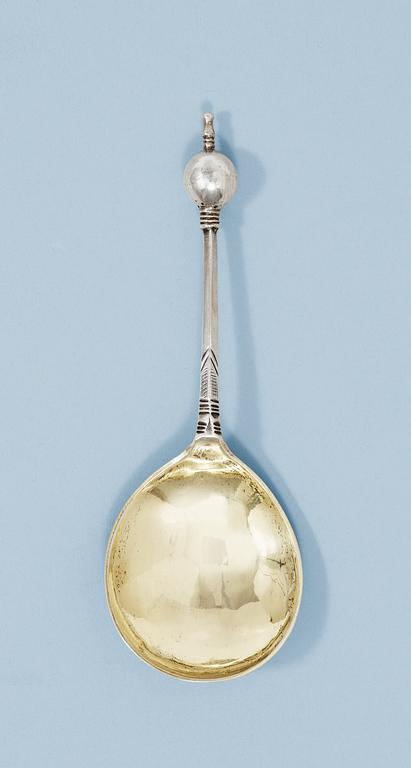 A Swedish 17th century parcel-gilt spoon, makers mark of Hans Persson Bergman (Vimmerby 1662-1700).