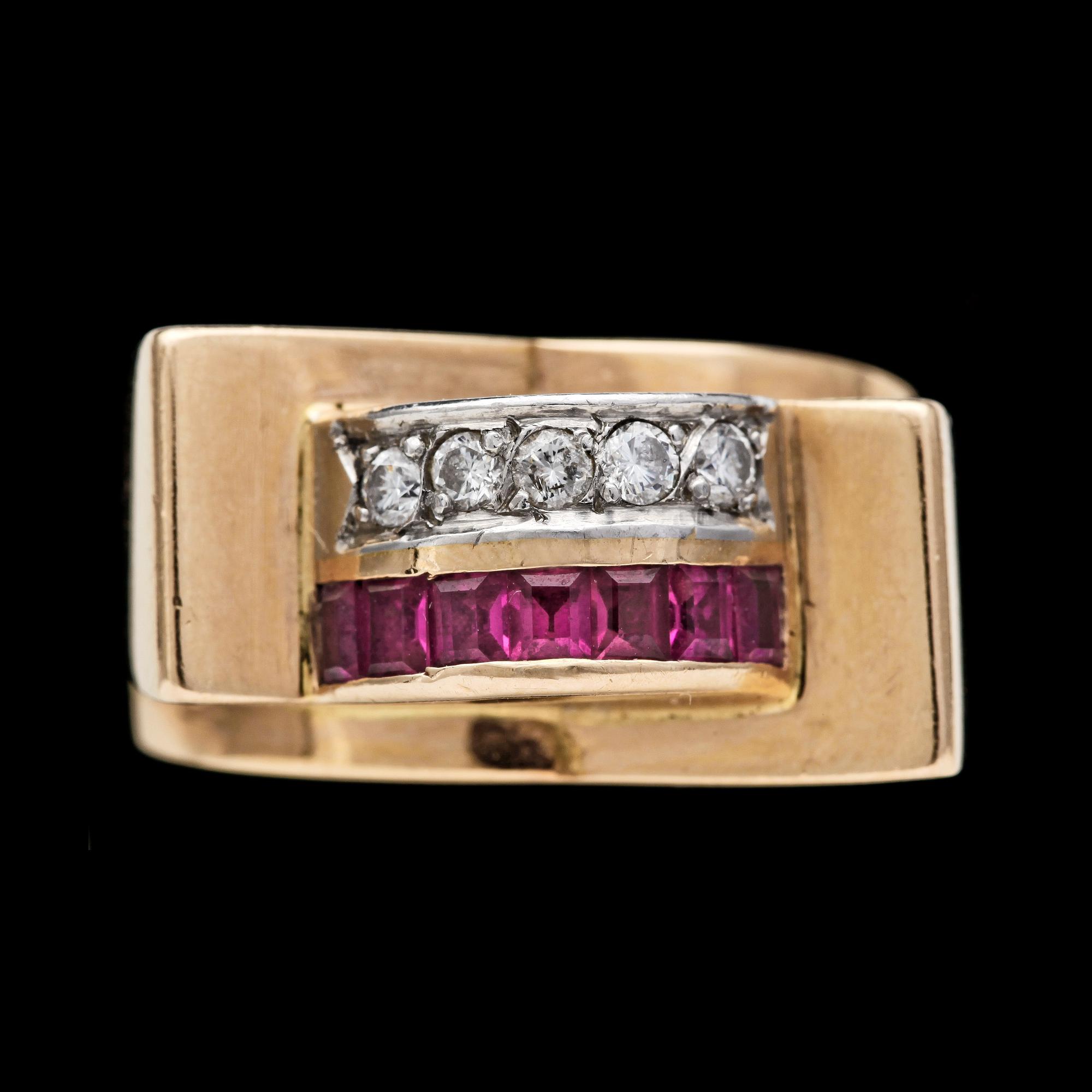 RING, rubies and brilliant cut diamonds, tot. app. 0.20 cts. 1950's.