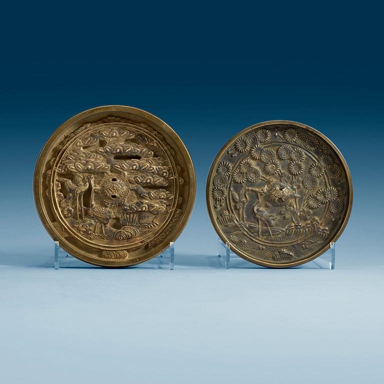 Two bronze mirrors, late Qing dynasty.