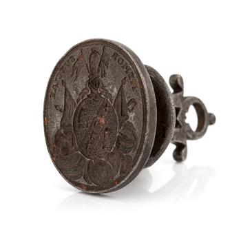 An engraved steel seal stamp for the noble family Stiernheim, early 18th century.