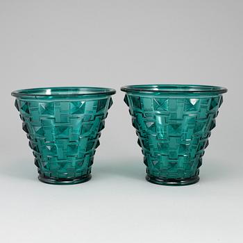 SIMON GATE, two glass vases, Orrefors, circa 1930s.