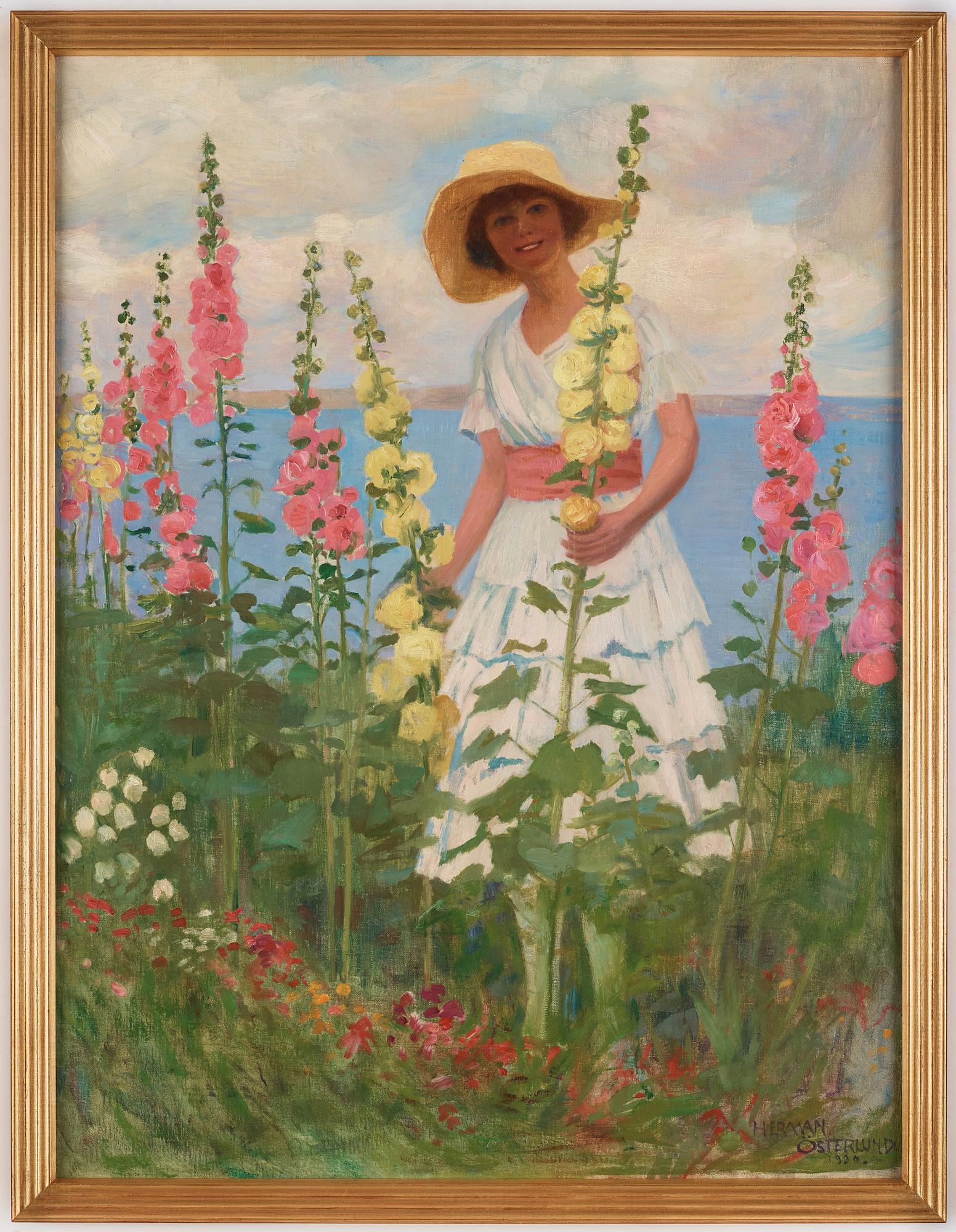 Herman Österlund, Kvinna med stockrosor. (Sommar, Arild).