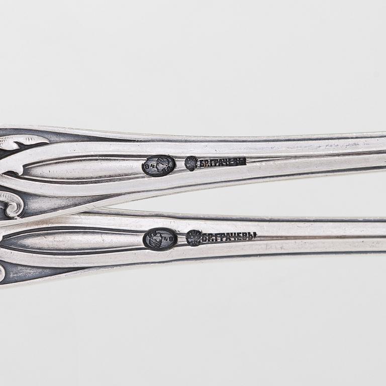 Br. Grachev, bestickuppsättning, 34 st, silver, med hovleverantörsstämpel, S:t Petersburg 1898.