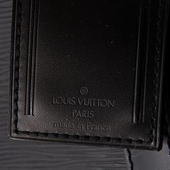 LOUIS VUITTON BLACK EPI LEATHER KEEPALL 55 TRAVEL BAG.
