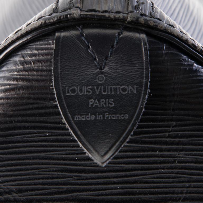 LOUIS VUITTON BLACK EPI LEATHER KEEPALL 50 TRAVEL BAG.