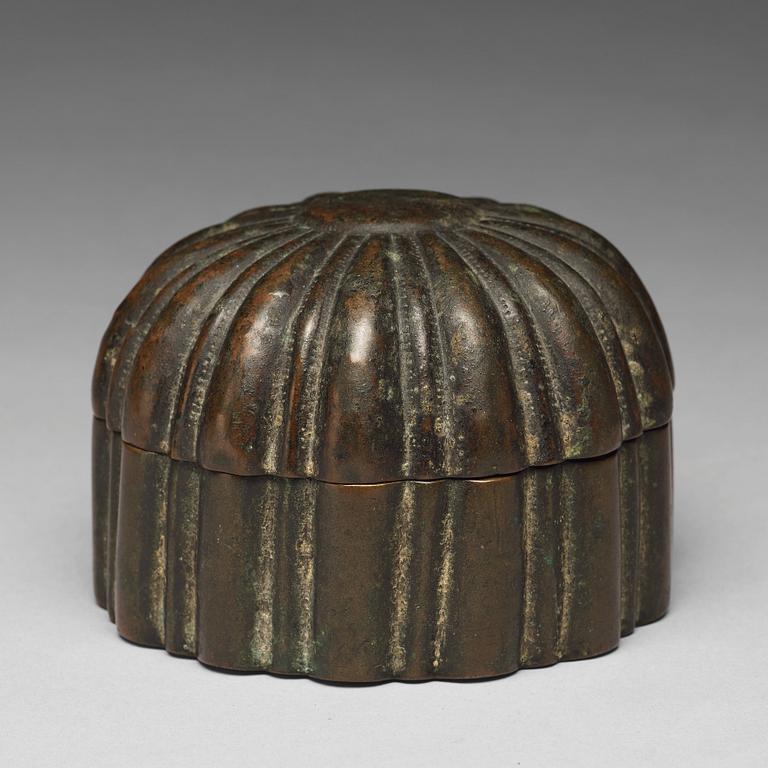 A copper alloy box with cover, presumably late Ming dynasty.