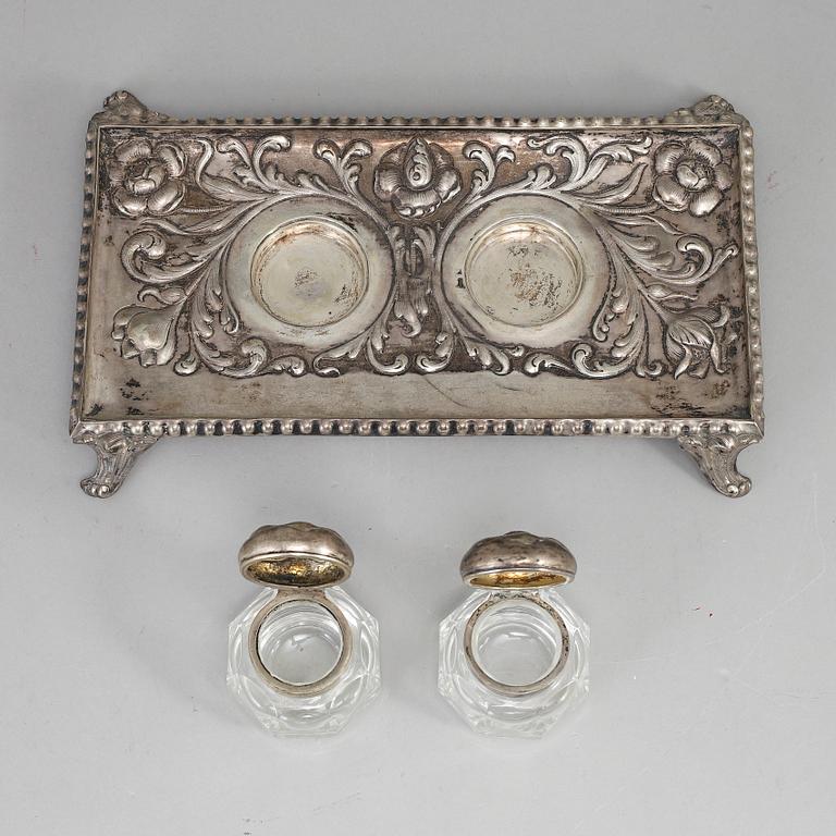 A silver and glass inkwell, Henrik Möller, Trondheim, Norway.