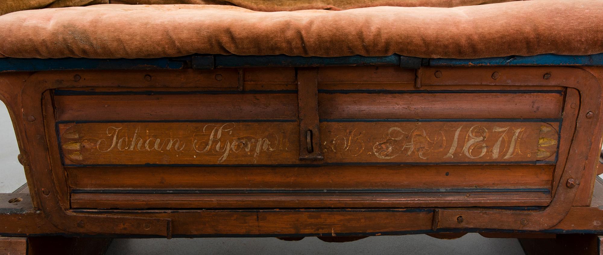 KAPPSLÄDE, märkt möjligen Johan Kjerp daterad 1871, troligen Österbotten.