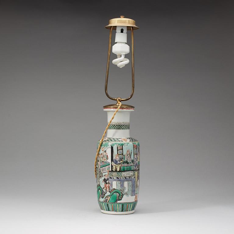 A famille verte roulau vase, Qing dynasty, 19th Century.