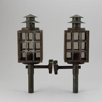 A 20th Century pair of copper wall lanterns.