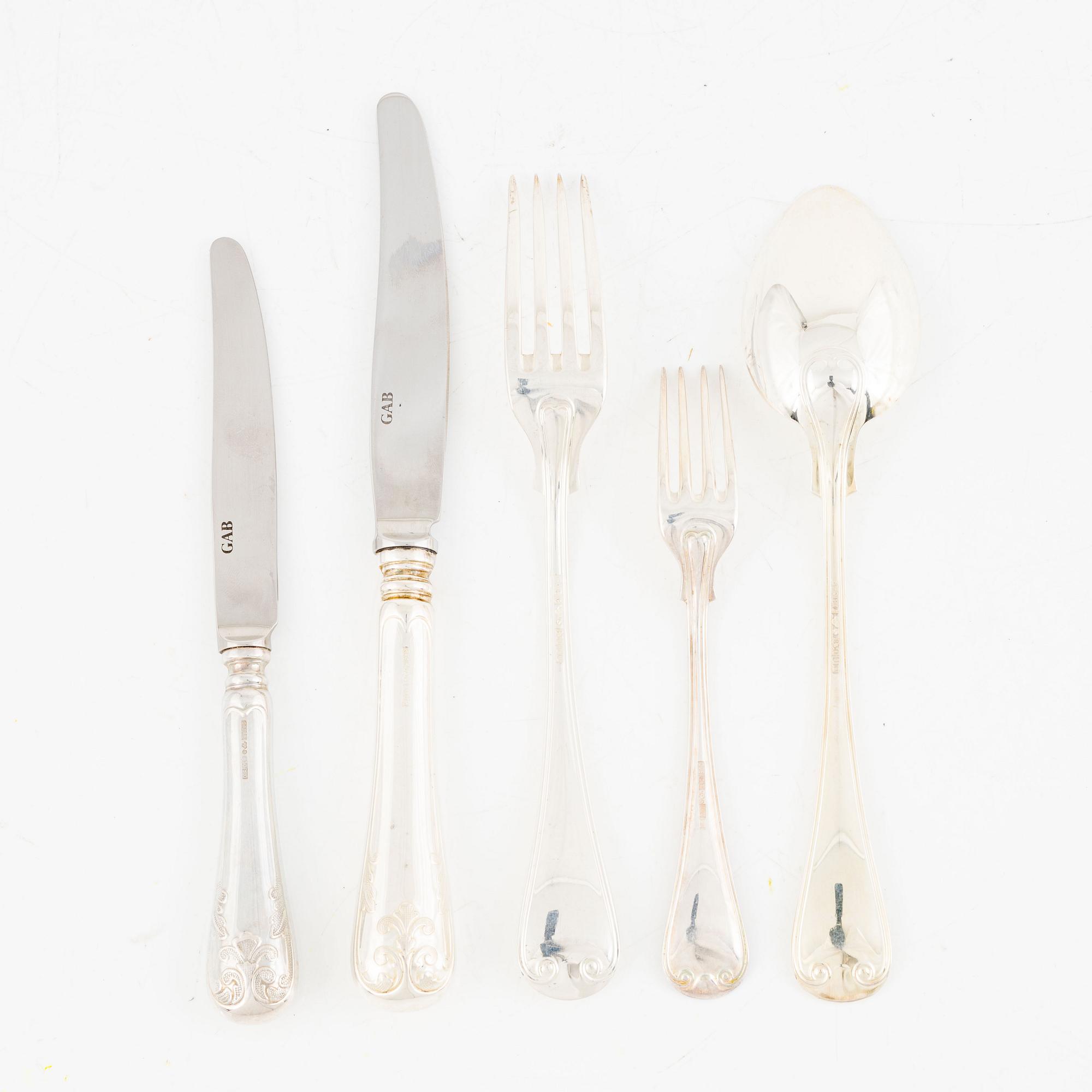 Bestickservis, 49 delar, silver, modell "Gammal fransk", GAB, Eskilstuna, 1994-2001.
