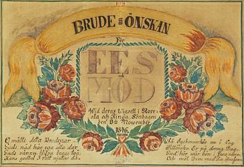 A Swedish wedding wish painting, dated 1846.