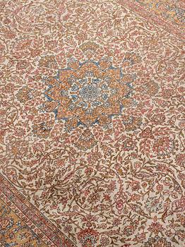 A carpet, an old silk Turkey, ca 237,5 x 146,5  cm (as well as 3,5-4 cm flat weave at the ends).