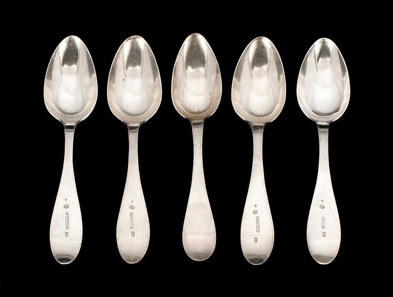 MATSKEDAR, 5 st, silver, Johan Carlsson, Ulricehamn, 1813. Tot ca 240 g.