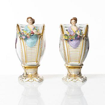 Royal Copenhagen, a pair of tulip vases, 'Saxon Flower', Denmark, 1894-1900. .