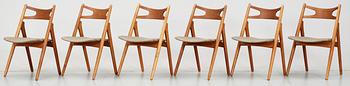 A set of six Hans J Wegner oak chairs by Carl Hansen & Son, Denmark 1950's-60's.
