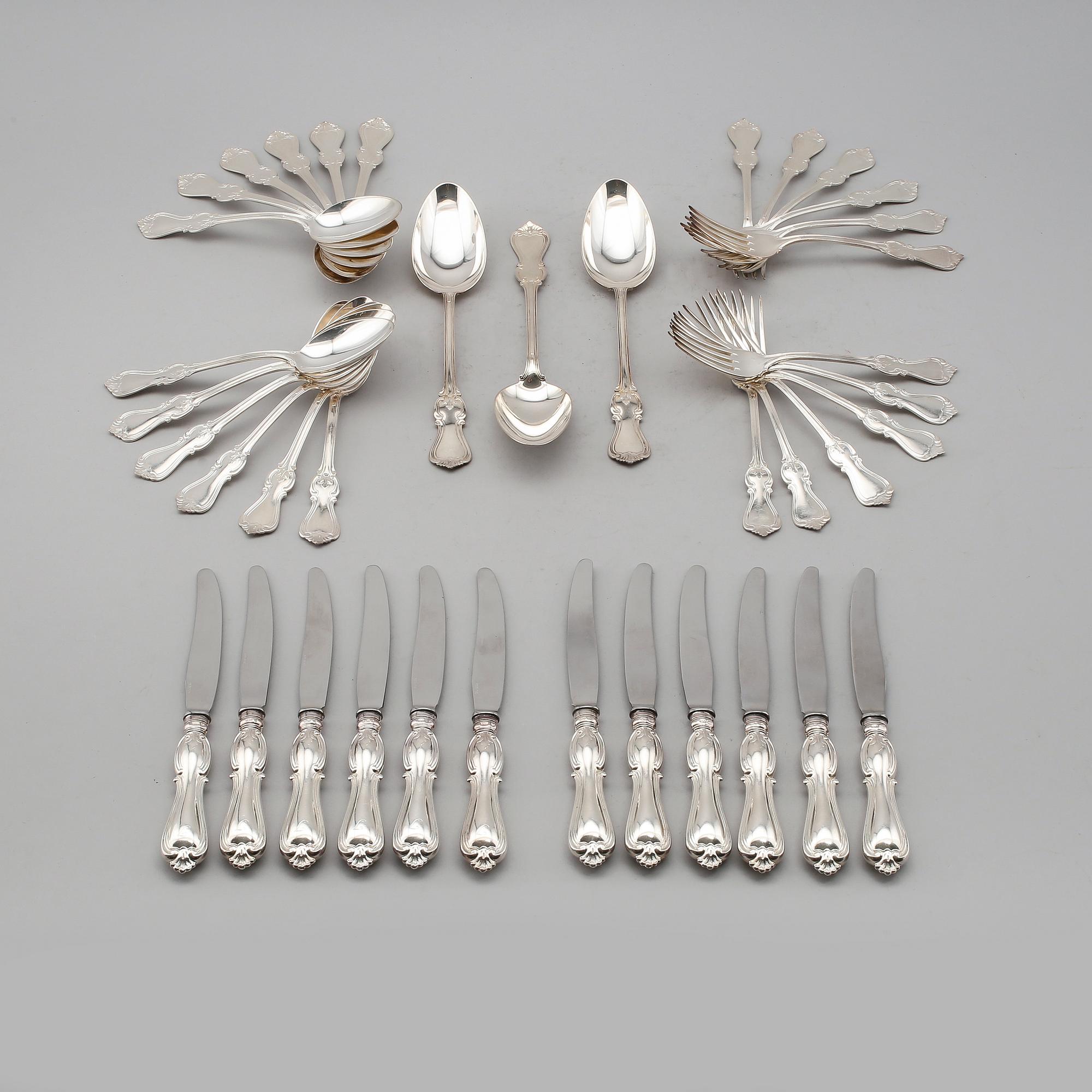 BESTICKSERVIS, 39 delar, silver, "Olga", GAB, Stockholm, 1960-tal. Total vikt ca 2166 g.
