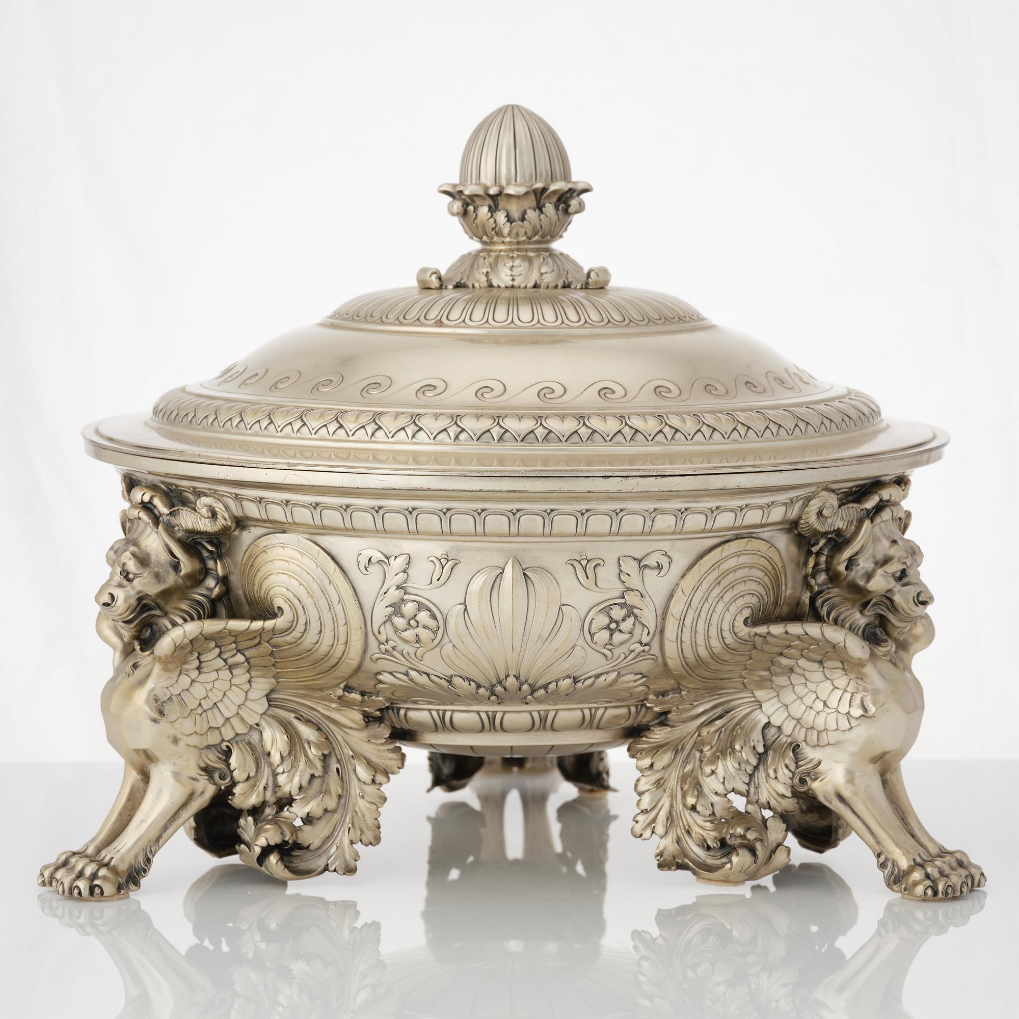 A German 20th century parcel-gilt silver thureen.