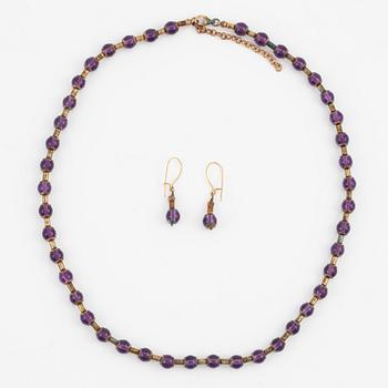 Collier och örhängen, set, Metropolitan Museum Art, förgyllt silver med ametister.