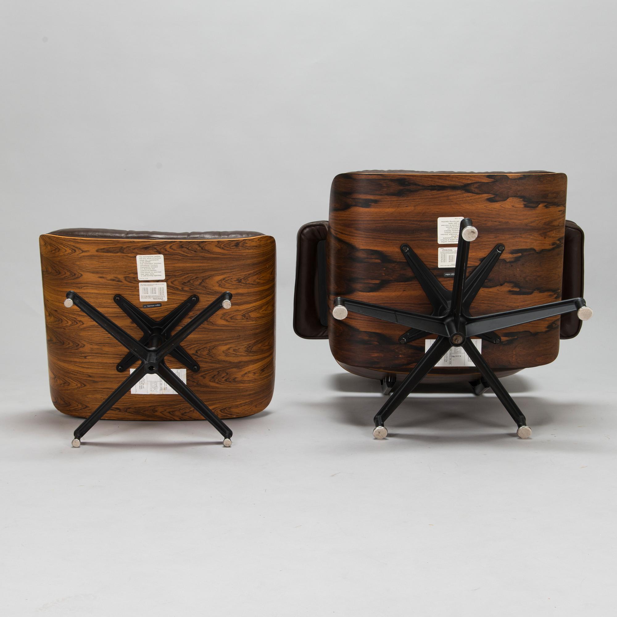 Charles ja Ray Eames, nojatuoli ja rahi, "Lounge chair" Herman Miller 1970-luku.