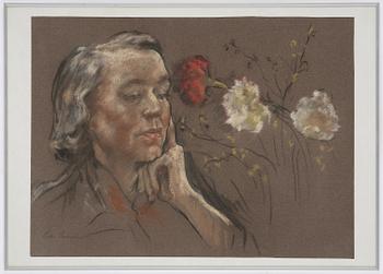 Lotte Laserstein, Woman's portrait with flowers.