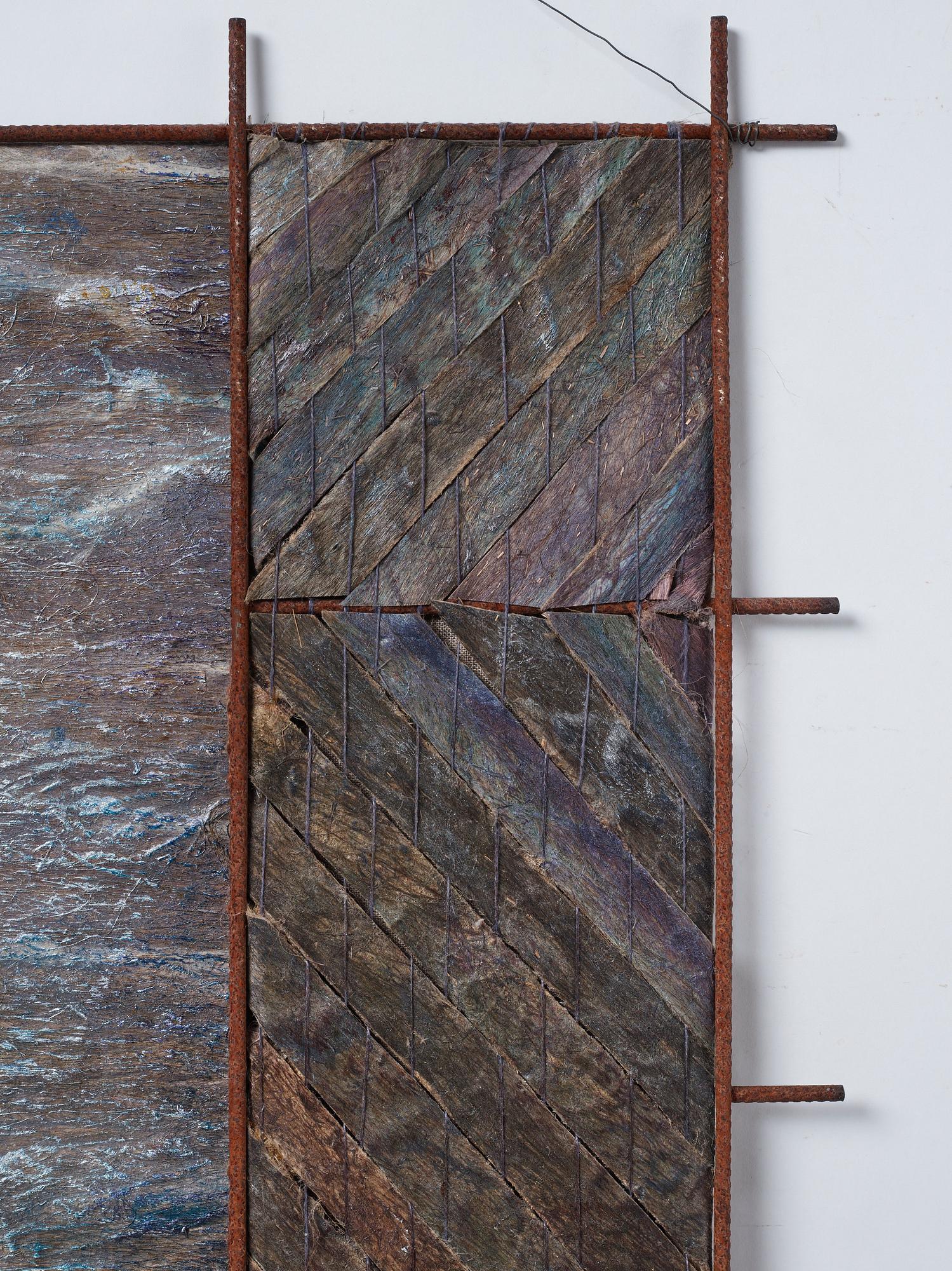 konstverk, "Utblick", blandteknik, ca 97 x 51 cm, på baksidan signerad och daterad 1997.