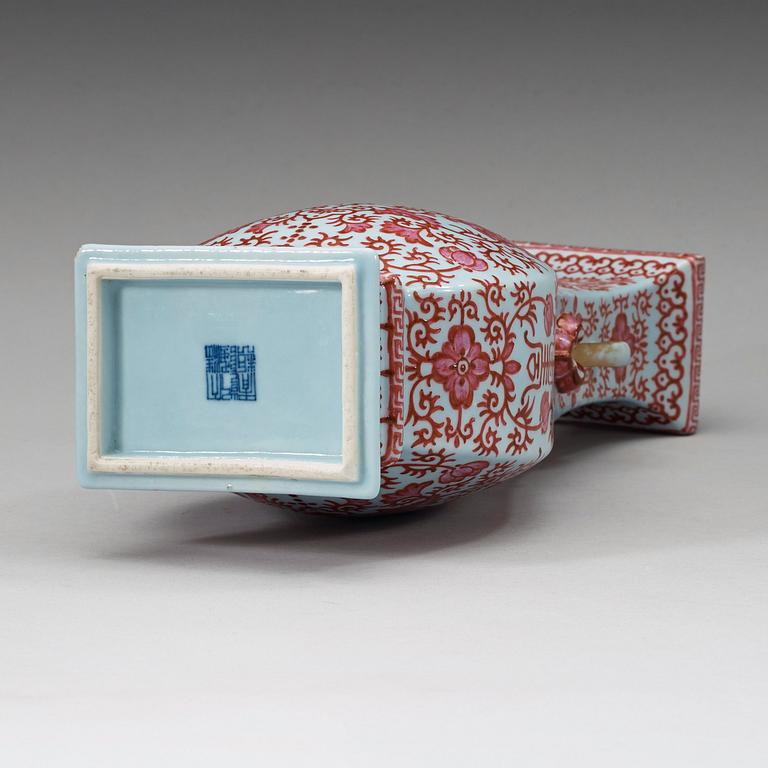 A 'clair du lune glazed' enamelled vase, Republic (1912-49) with Qianlong sealmark.