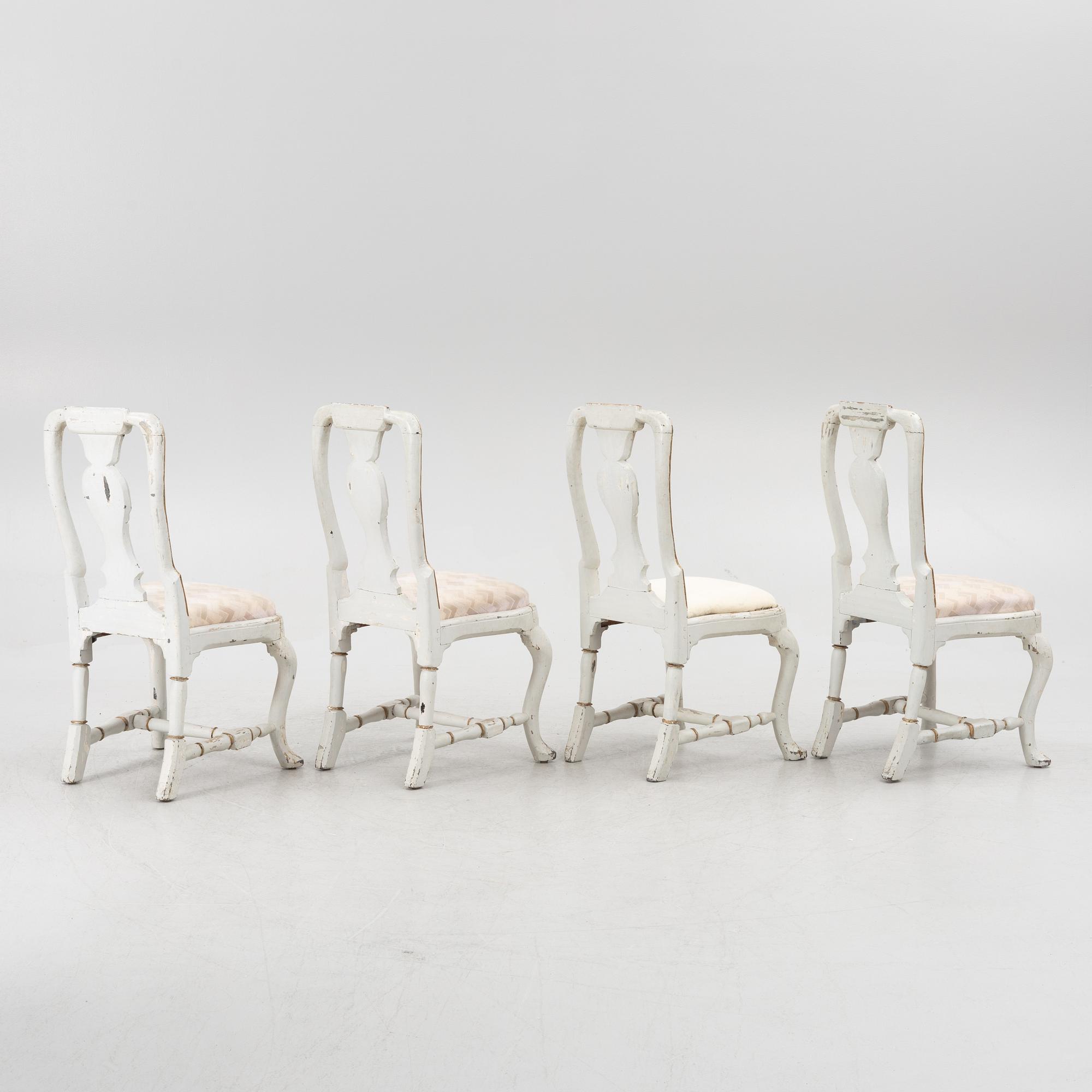 Chairs, 4 pcs, probably Bergslagen, mid-18th century, Late Baroque.