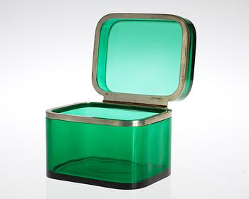 A Josef Frank green glass and pewter box by Svenskt Tenn.