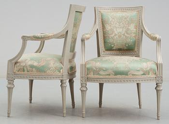 A pair of Gustavian late 18th century armchairs by J. E. Höglander.