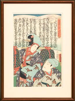 Utagawa Kunisada, woodcut print 3 pcs, Japan 19th Century.
